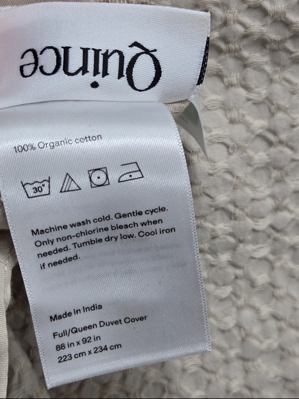 NWT QUINCE Organic Luxe Honeycomb Duvet Cover Set Full/Queen Sand 0561